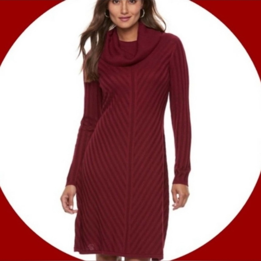 Dana Buchman Cowl Neck Ribbed Sweater Dress Sz Medium